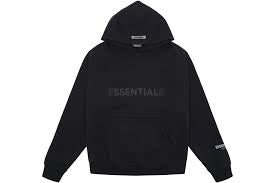 Essentials Black Front Logo Hoodie